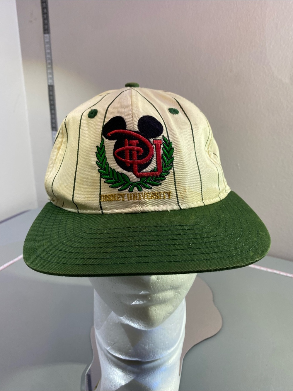 Vintage Disney University Euro90’s Yellow Cream Cotton Baseball Hat Mickey Mouse